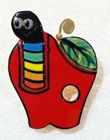 Apple pin with worm by Sean Brown