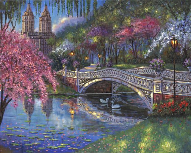 Bow Bridge Blossoms, Central Park by Robert Finale